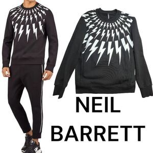 NEIL BARRETT Fair-Isle Thunderbolt Sweatshirt Slim Fit Regular Length XS BLACK